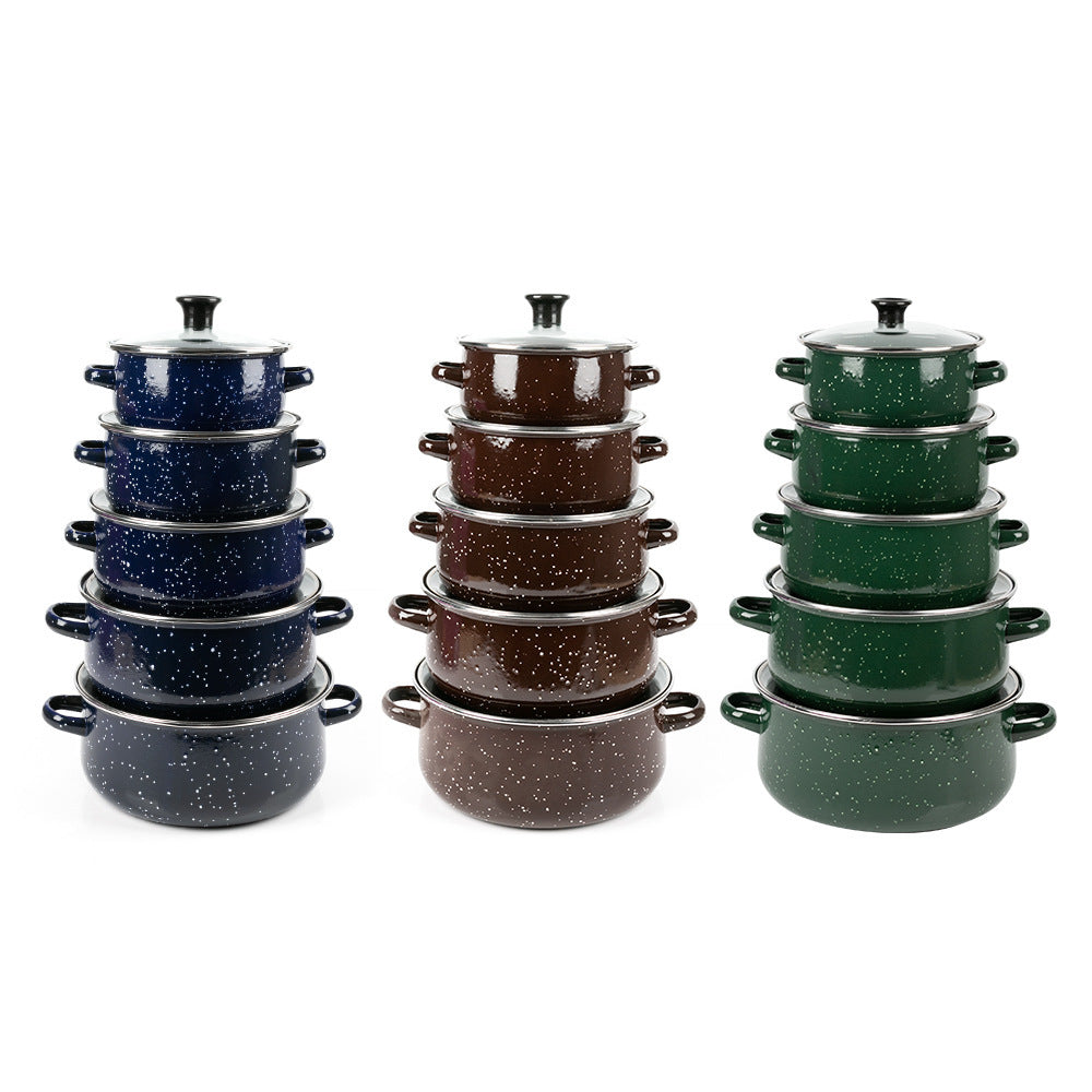 Spot enamel pot five-piece set Enamel amphora soup pot with star outdoor picnic pot Enamel open flame casserole