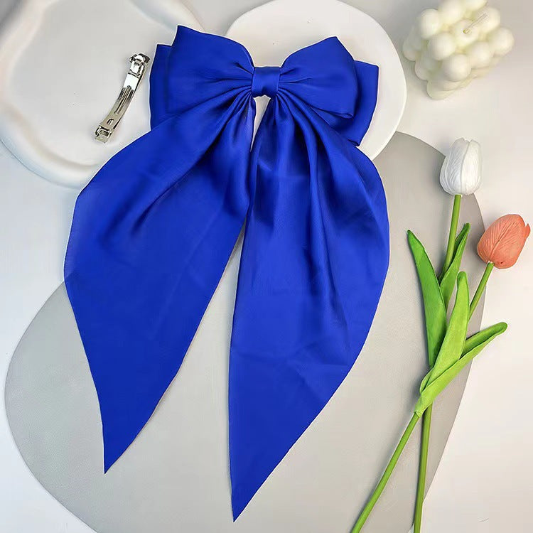 Cross-border long satin bow streamers, hairpins, spring clips, explosive oversized solid color hairpins on the back of the head, hairpins, women's jewelry