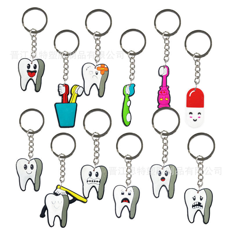 Dental dentist series cartoon keychain jewelry accessories PVC soft rubber key chain pendant wholesale cross-border