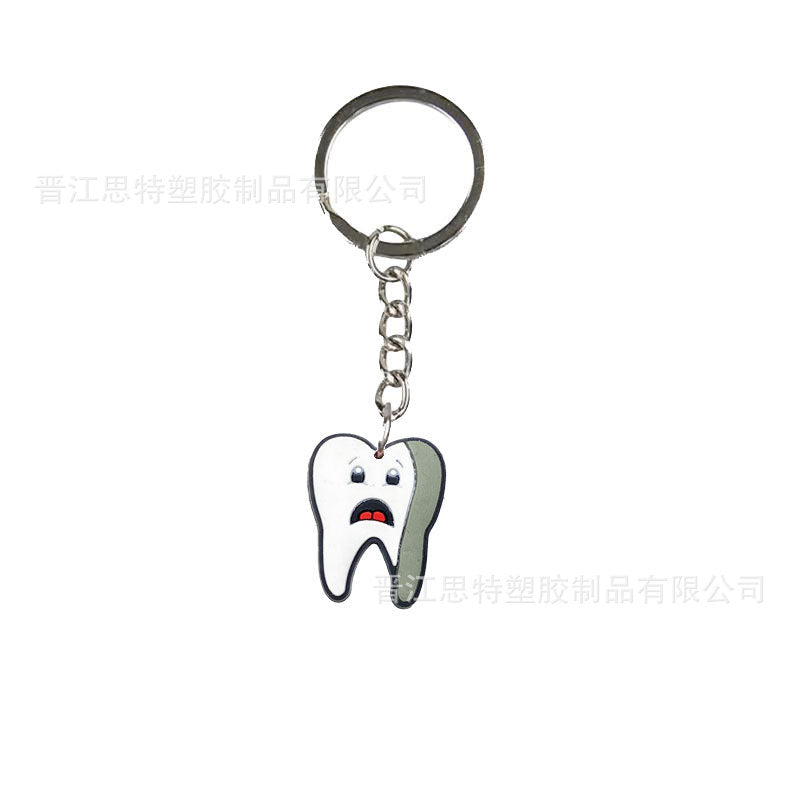 Dental dentist series cartoon keychain jewelry accessories PVC soft rubber key chain pendant wholesale cross-border