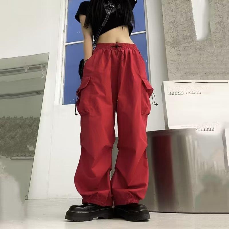 Nylon quick-drying cargo pants women's summer new American parachute pants high waist wide leg casual corset sweatpants