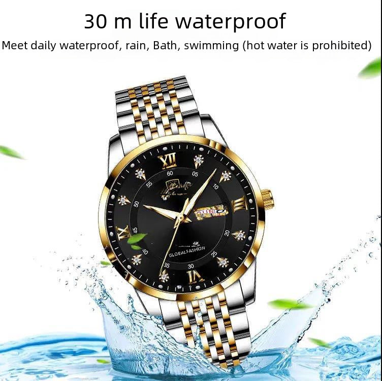 Foreign trade AliExpress hot style Swiss certified imported double calendar waterproof luminous men's watch Korean fashion