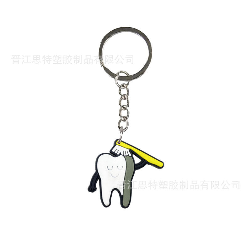 Dental dentist series cartoon keychain jewelry accessories PVC soft rubber key chain pendant wholesale cross-border