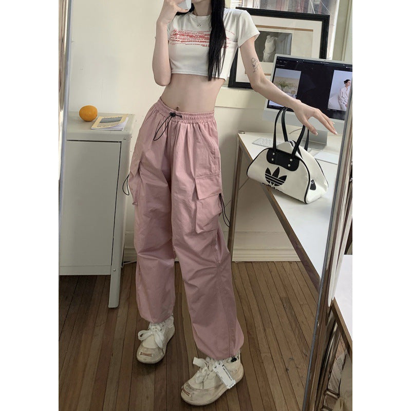 Nylon quick-drying cargo pants women's summer new American parachute pants high waist wide leg casual corset sweatpants