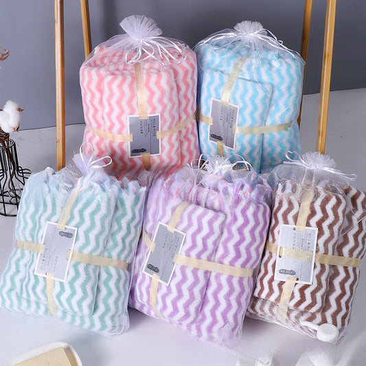 Cationic Warp Knitted Coral Fleece Water Corrugated Towel Bath Towel Set Soft Absorbent Bath Towel Letter Set Towel