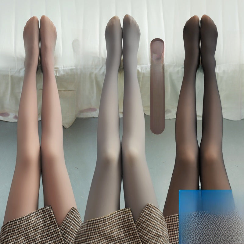 Cross-border plus size flight attendant gray pantyhose autumn and winter fake through the flesh thickened transparent female bare leg artifact one-piece leggings