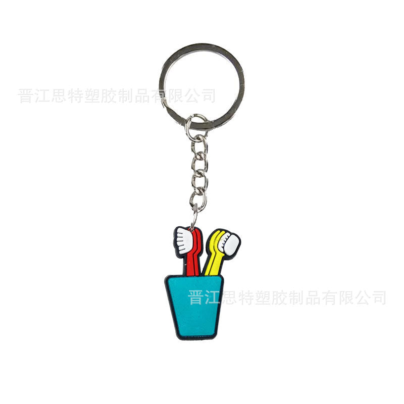 Dental dentist series cartoon keychain jewelry accessories PVC soft rubber key chain pendant wholesale cross-border