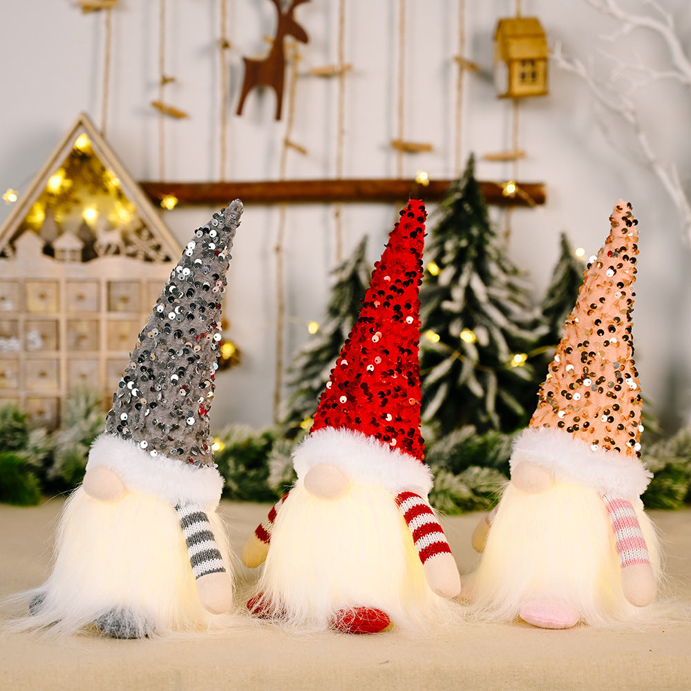 Cross-border new Valentine's Day decoration Christmas sequins with lights Rudolph doll Christmas glow faceless doll ornaments