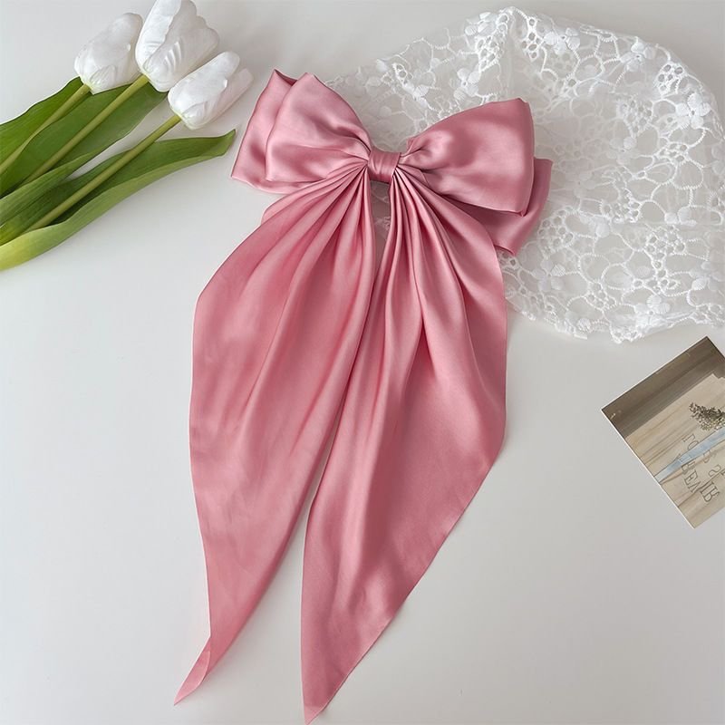 Cross-border long satin bow streamers, hairpins, spring clips, explosive oversized solid color hairpins on the back of the head, hairpins, women's jewelry