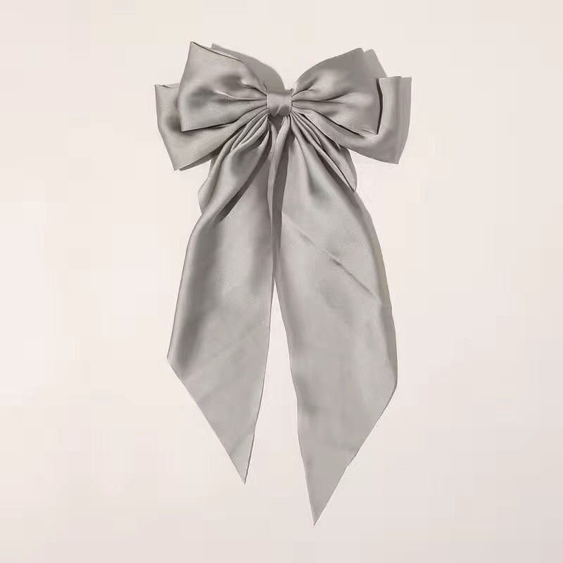 Cross-border long satin bow streamers, hairpins, spring clips, explosive oversized solid color hairpins on the back of the head, hairpins, women's jewelry