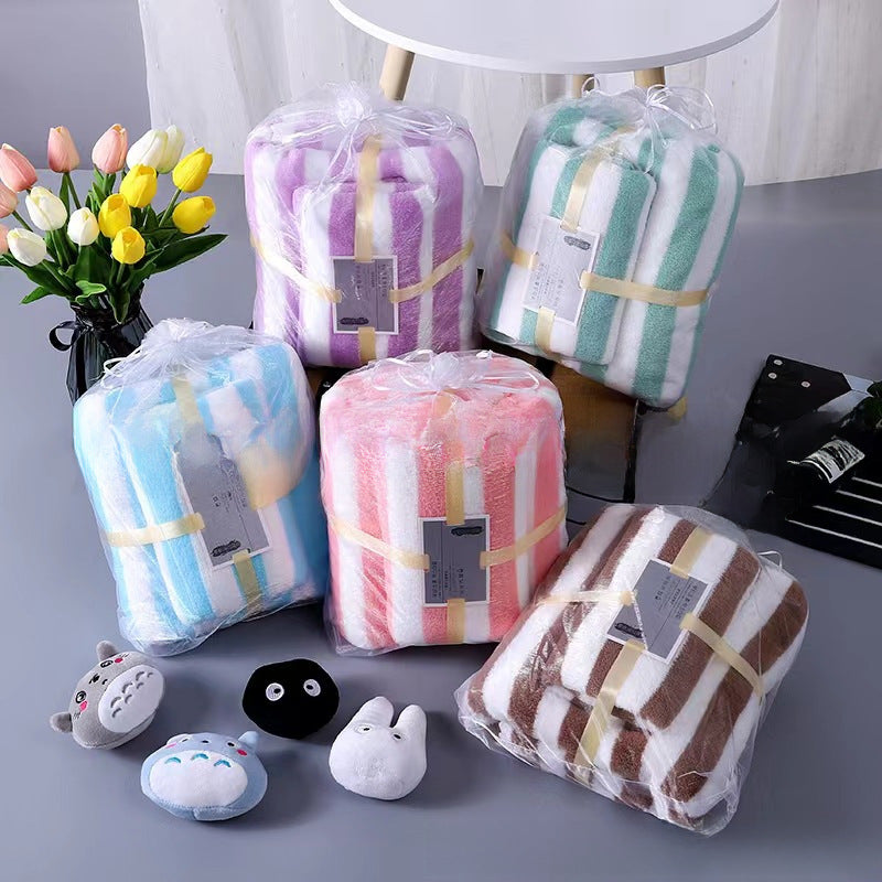 Cationic Warp Knitted Coral Fleece Water Corrugated Towel Bath Towel Set Soft Absorbent Bath Towel Letter Set Towel