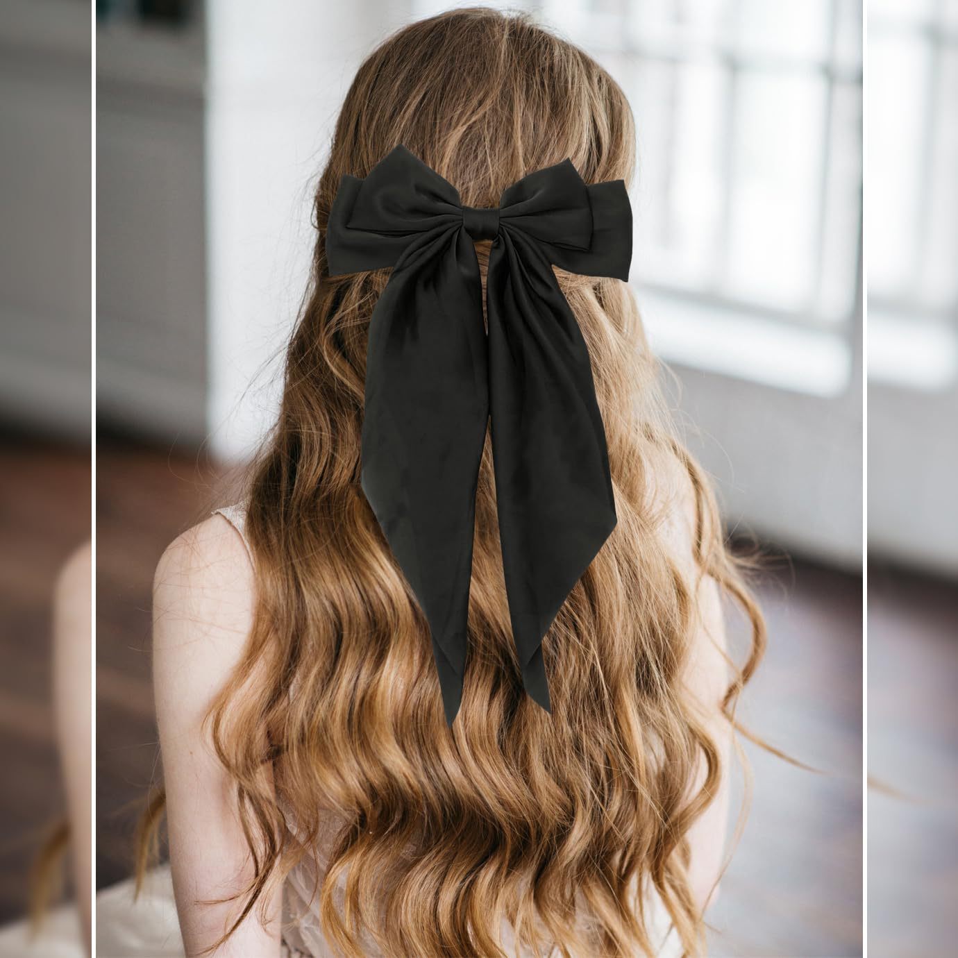 Cross-border long satin bow streamers, hairpins, spring clips, explosive oversized solid color hairpins on the back of the head, hairpins, women's jewelry