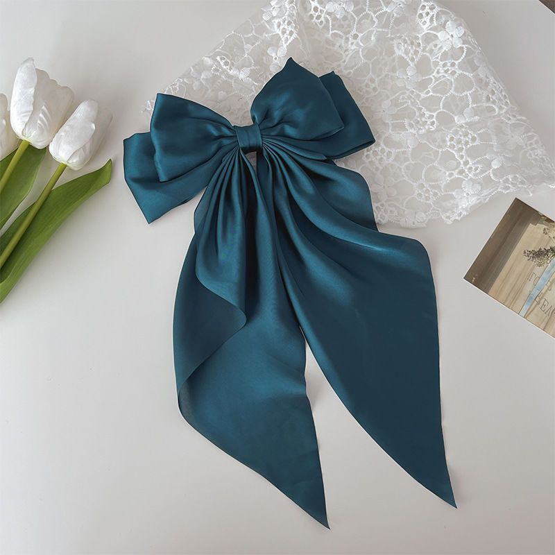 Cross-border long satin bow streamers, hairpins, spring clips, explosive oversized solid color hairpins on the back of the head, hairpins, women's jewelry