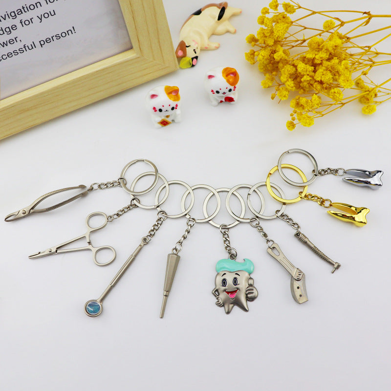 Creative Artificial Tooth Keychain, Dental Promotional Small Gifts, Hang-up Dentist Tools, Keychain, Dental Mirror, Dental Forceps