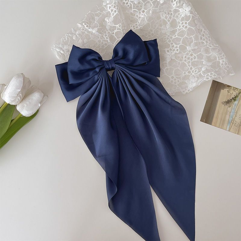 Cross-border long satin bow streamers, hairpins, spring clips, explosive oversized solid color hairpins on the back of the head, hairpins, women's jewelry