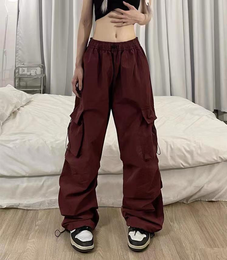 Nylon quick-drying cargo pants women's summer new American parachute pants high waist wide leg casual corset sweatpants