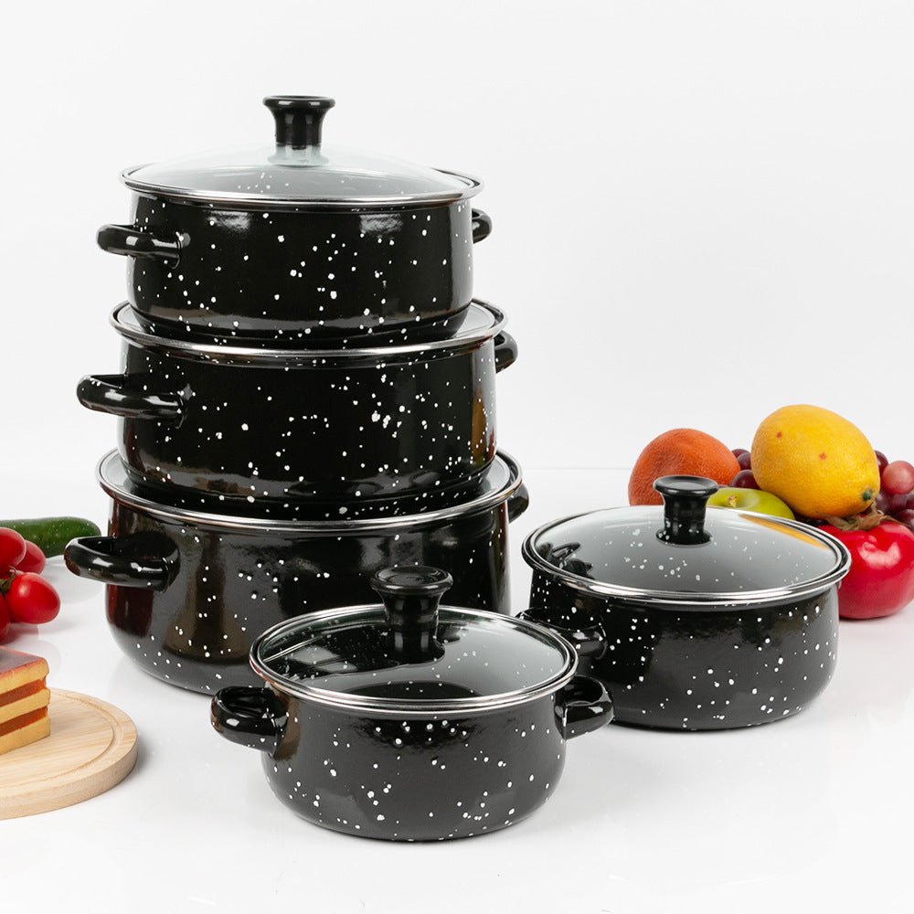 Spot enamel pot five-piece set Enamel amphora soup pot with star outdoor picnic pot Enamel open flame casserole