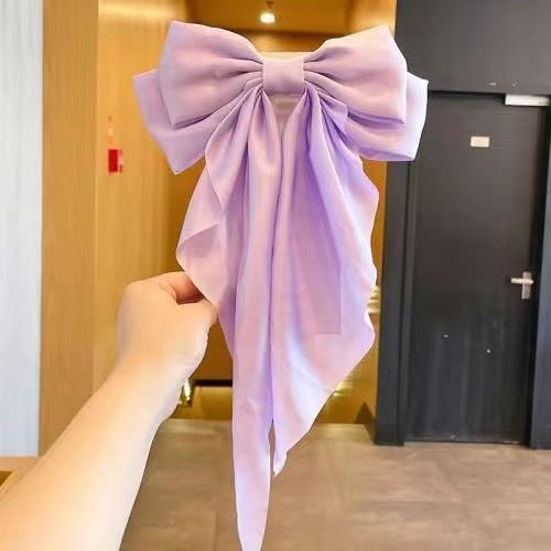 Cross-border long satin bow streamers, hairpins, spring clips, explosive oversized solid color hairpins on the back of the head, hairpins, women's jewelry