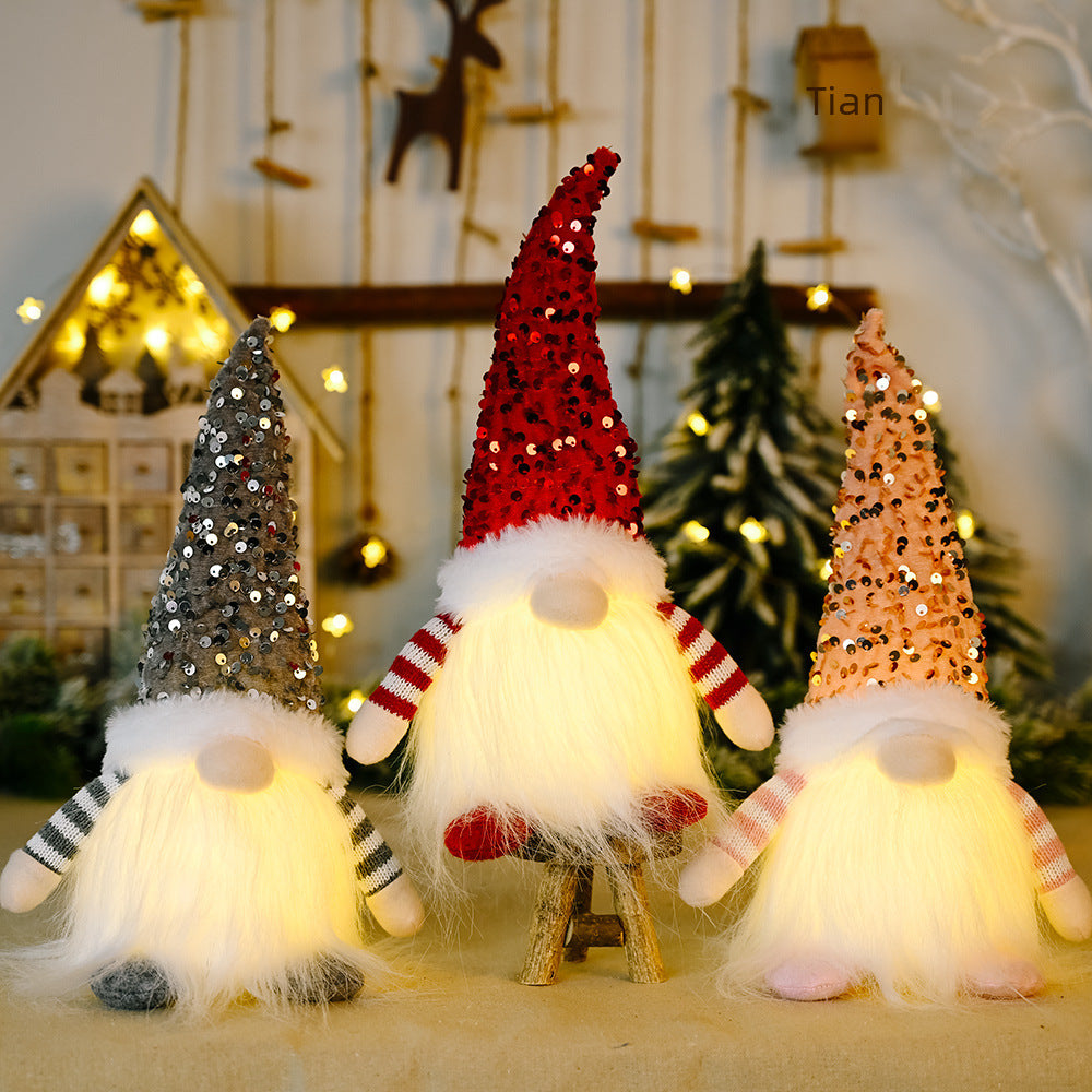 Cross-border new Valentine's Day decoration Christmas sequins with lights Rudolph doll Christmas glow faceless doll ornaments