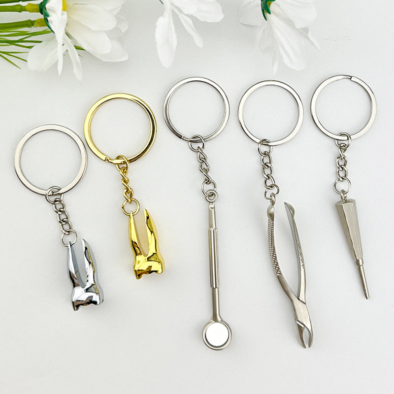 Creative Artificial Tooth Keychain, Dental Promotional Small Gifts, Hang-up Dentist Tools, Keychain, Dental Mirror, Dental Forceps