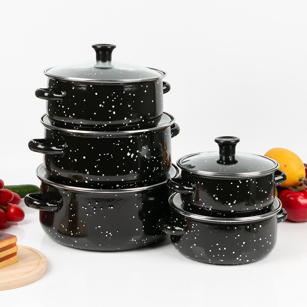 Spot enamel pot five-piece set Enamel amphora soup pot with star outdoor picnic pot Enamel open flame casserole