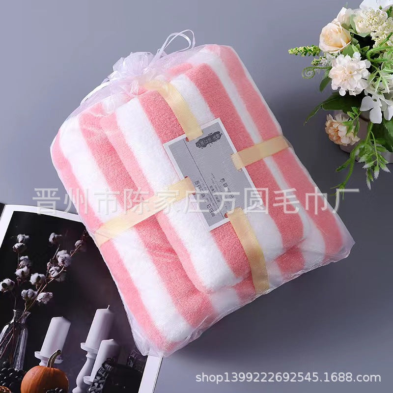 Cationic Warp Knitted Coral Fleece Water Corrugated Towel Bath Towel Set Soft Absorbent Bath Towel Letter Set Towel