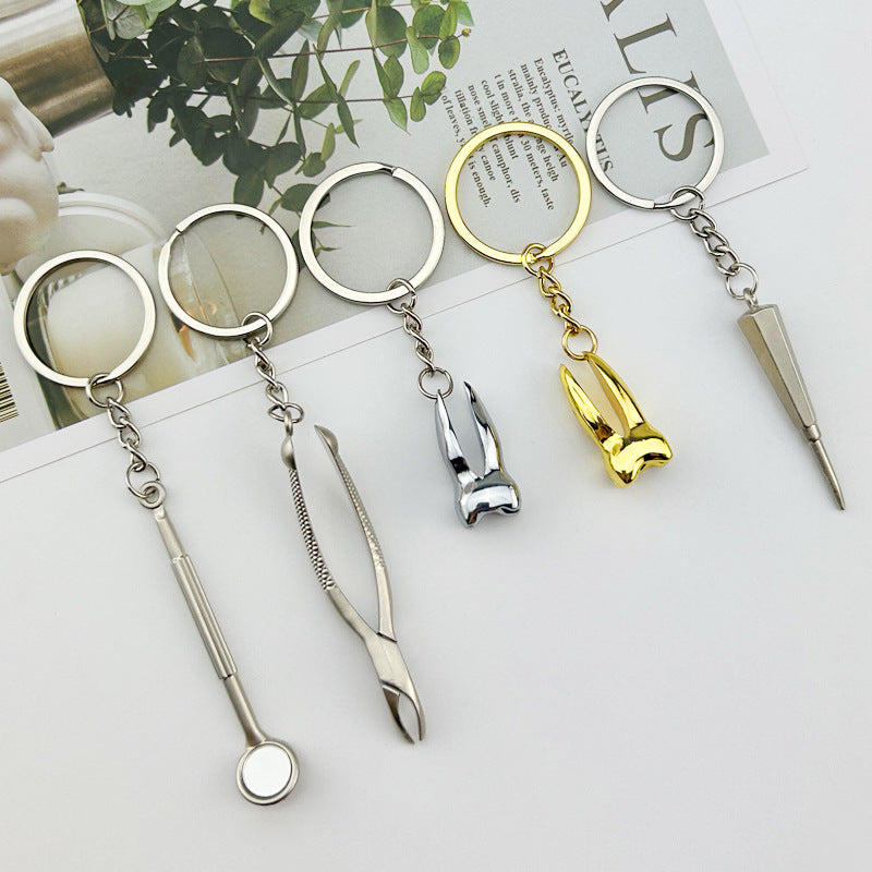 Creative Artificial Tooth Keychain, Dental Promotional Small Gifts, Hang-up Dentist Tools, Keychain, Dental Mirror, Dental Forceps