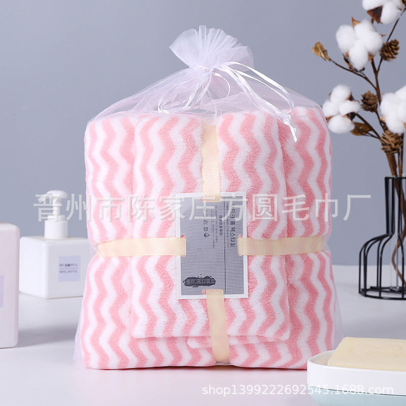 Cationic Warp Knitted Coral Fleece Water Corrugated Towel Bath Towel Set Soft Absorbent Bath Towel Letter Set Towel