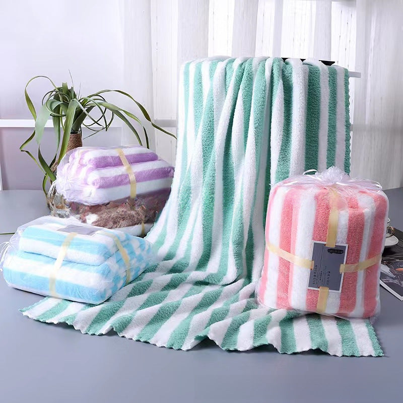 Cationic Warp Knitted Coral Fleece Water Corrugated Towel Bath Towel Set Soft Absorbent Bath Towel Letter Set Towel