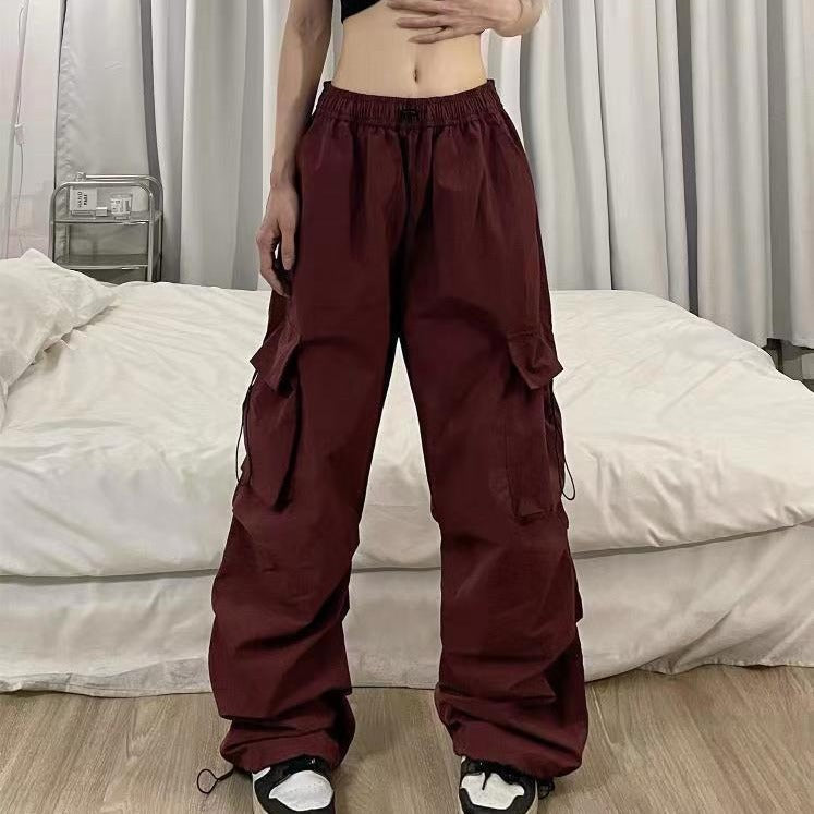 Nylon quick-drying cargo pants women's summer new American parachute pants high waist wide leg casual corset sweatpants